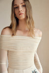 Bailey Mesh Ruched Off Shoulder Top (Buttercream)