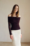 Bailey Mesh Ruched Off Shoulder Top (Ganache)