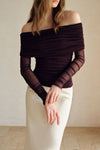 Bailey Mesh Ruched Off Shoulder Top (Ganache)