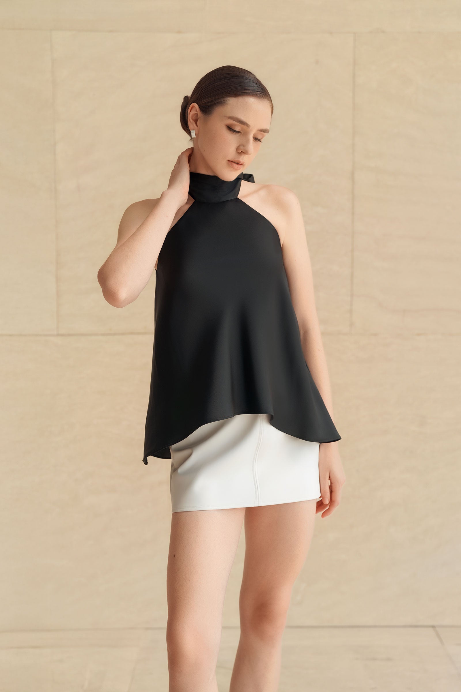 Evean Silk Satin Top (Black)