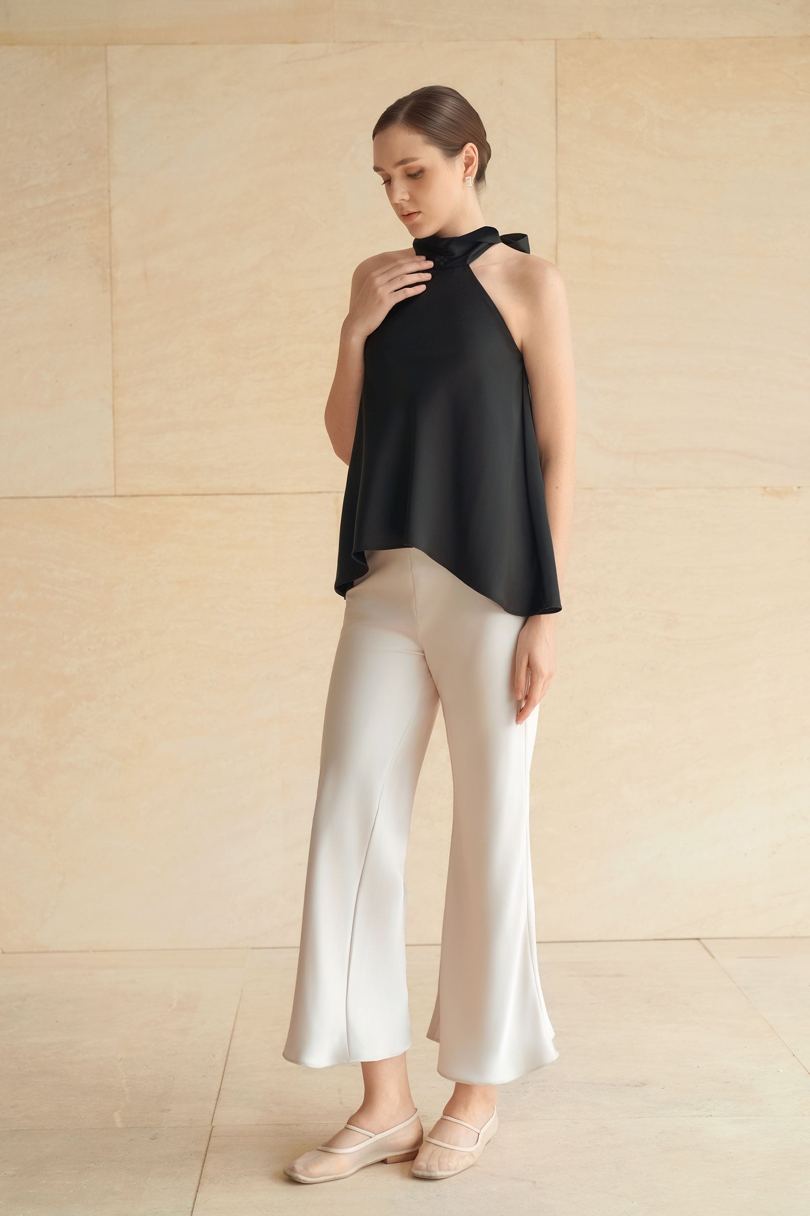 Evean Silk Satin Pants (Champagne)