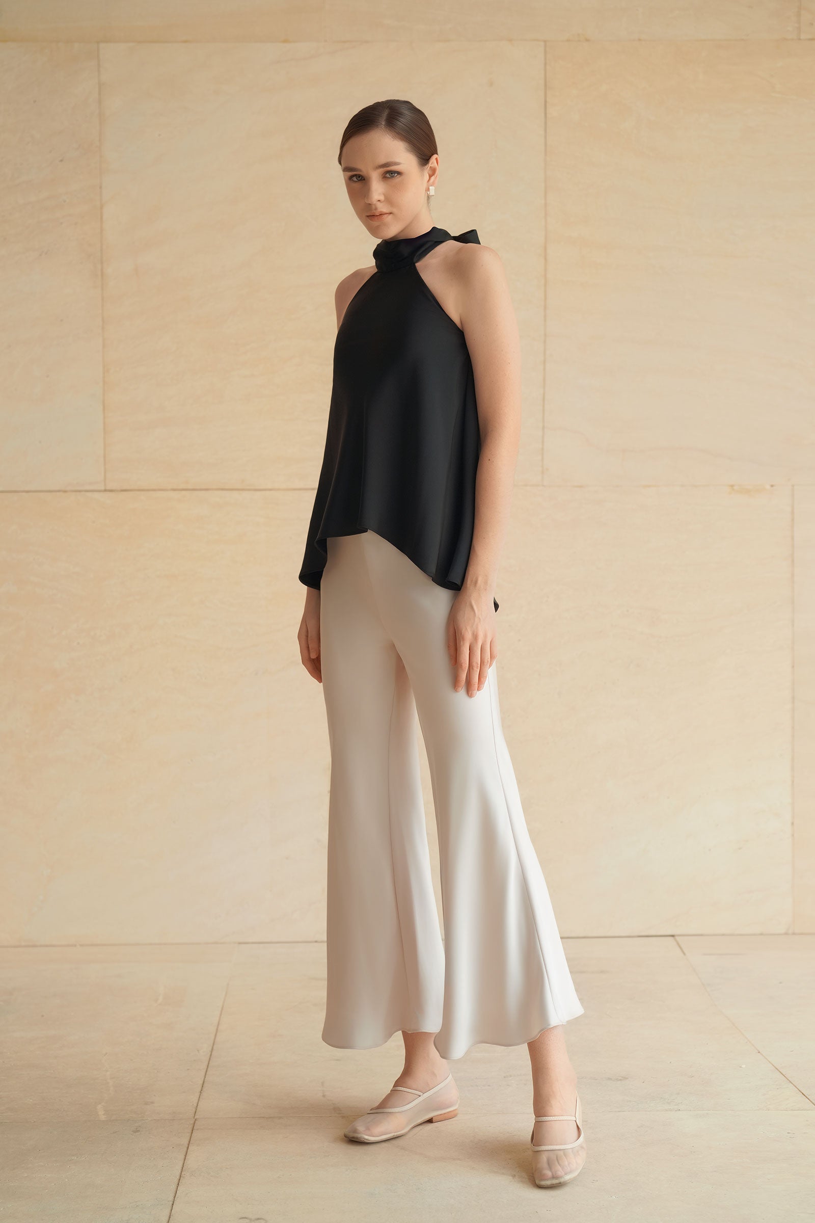 Evean Silk Satin Pants (Champagne)