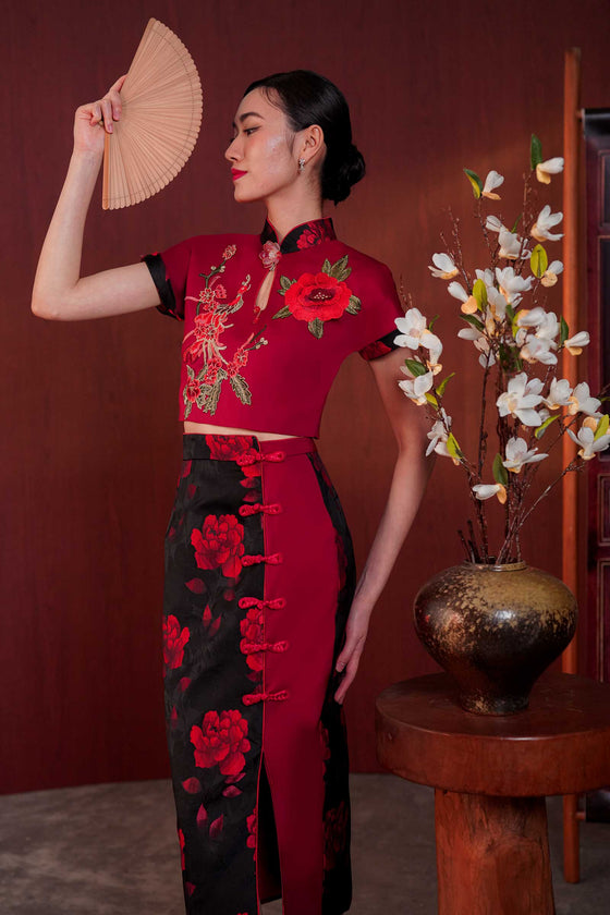 Ai Qipao Set (Maroon)