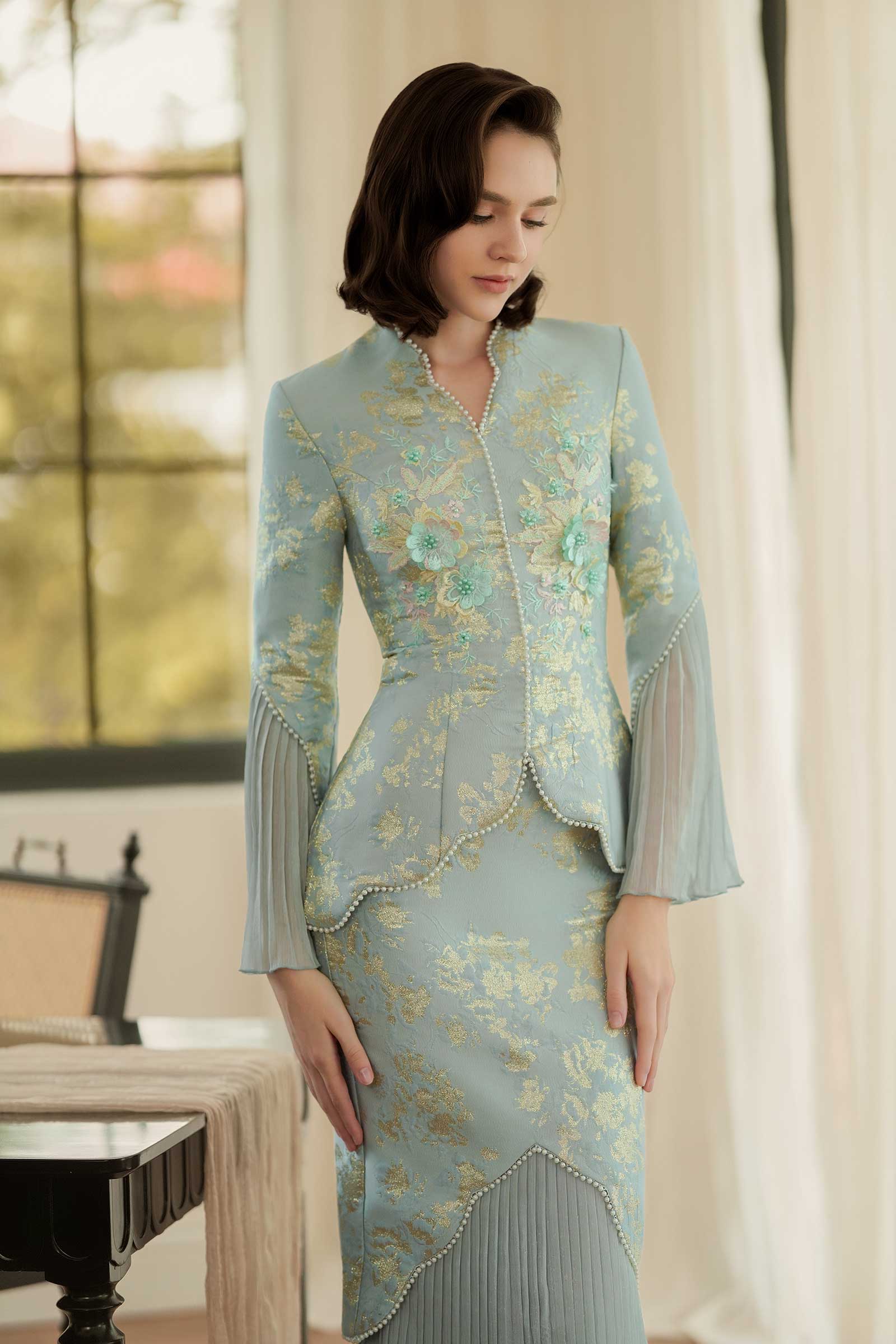 Rosabella Kebaya Top (Celadon Pearl)