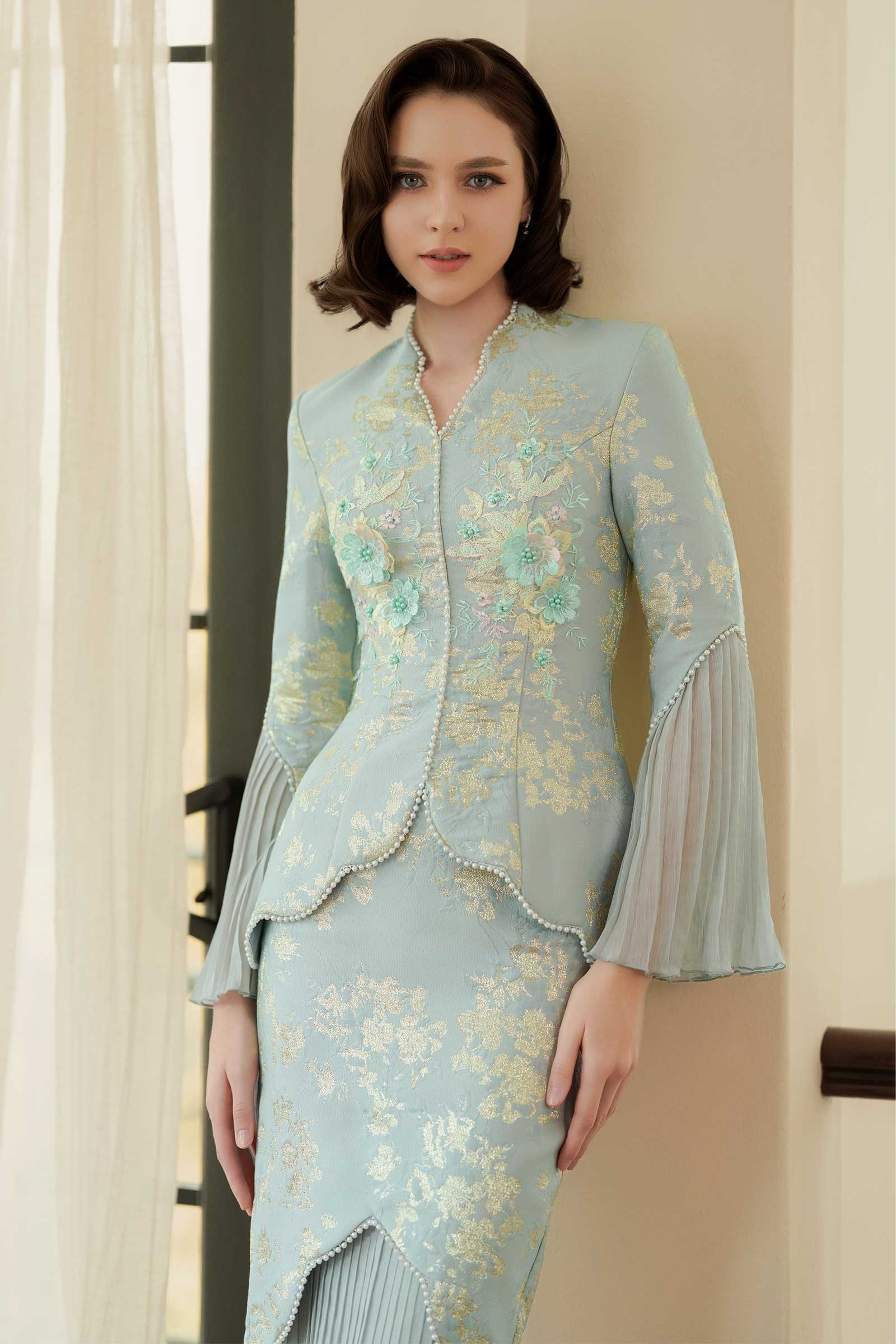 Rosabella Kebaya Top (Celadon Pearl)