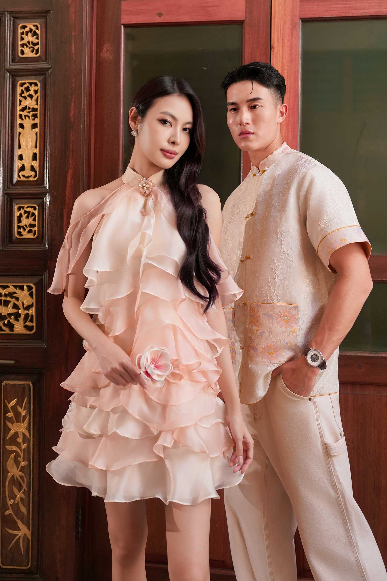 BACKORDER Elyse Ruffle Qipao Dress (Cream)
