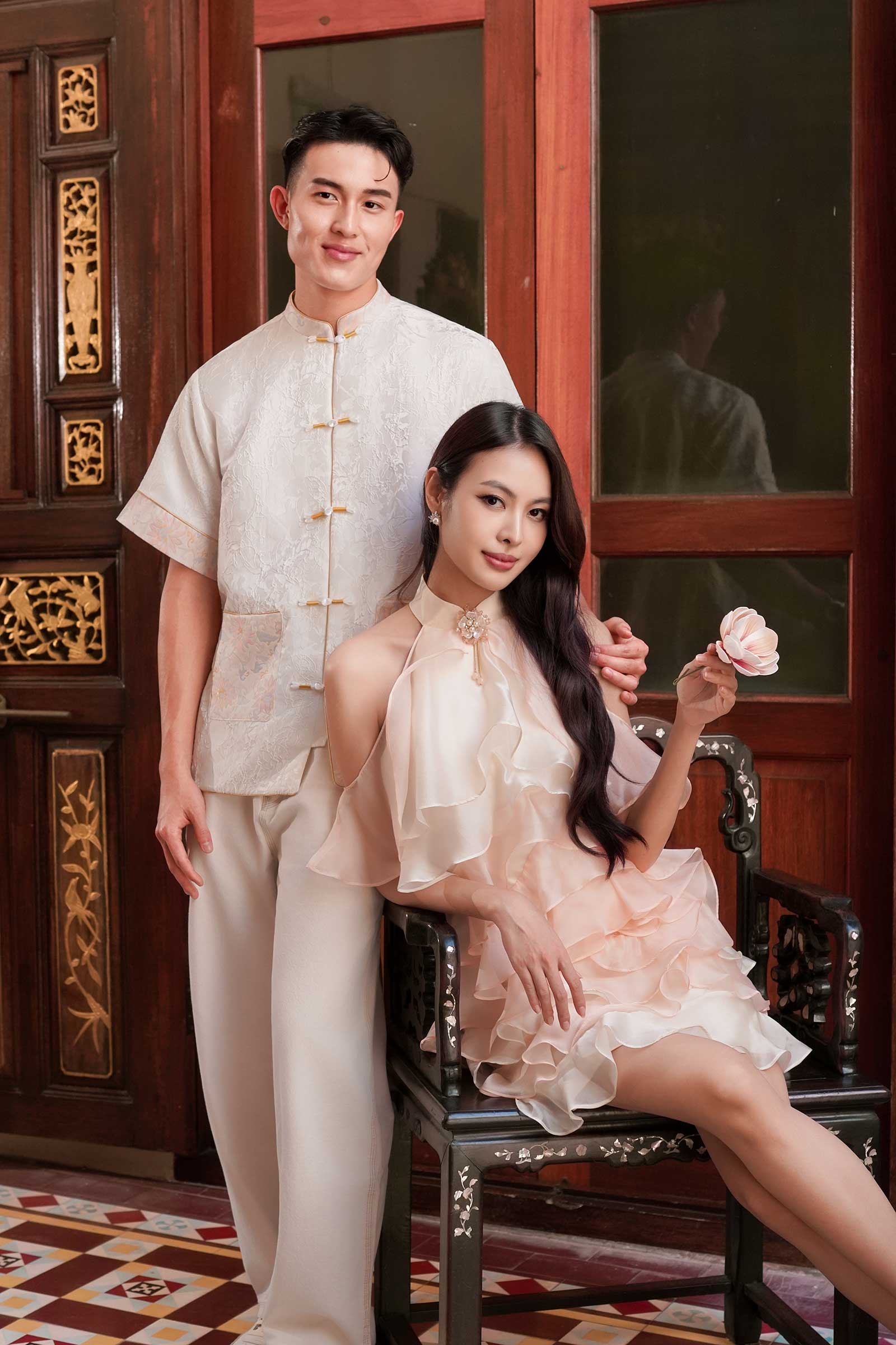 BACKORDER Elyse Ruffle Qipao Dress (Cream)