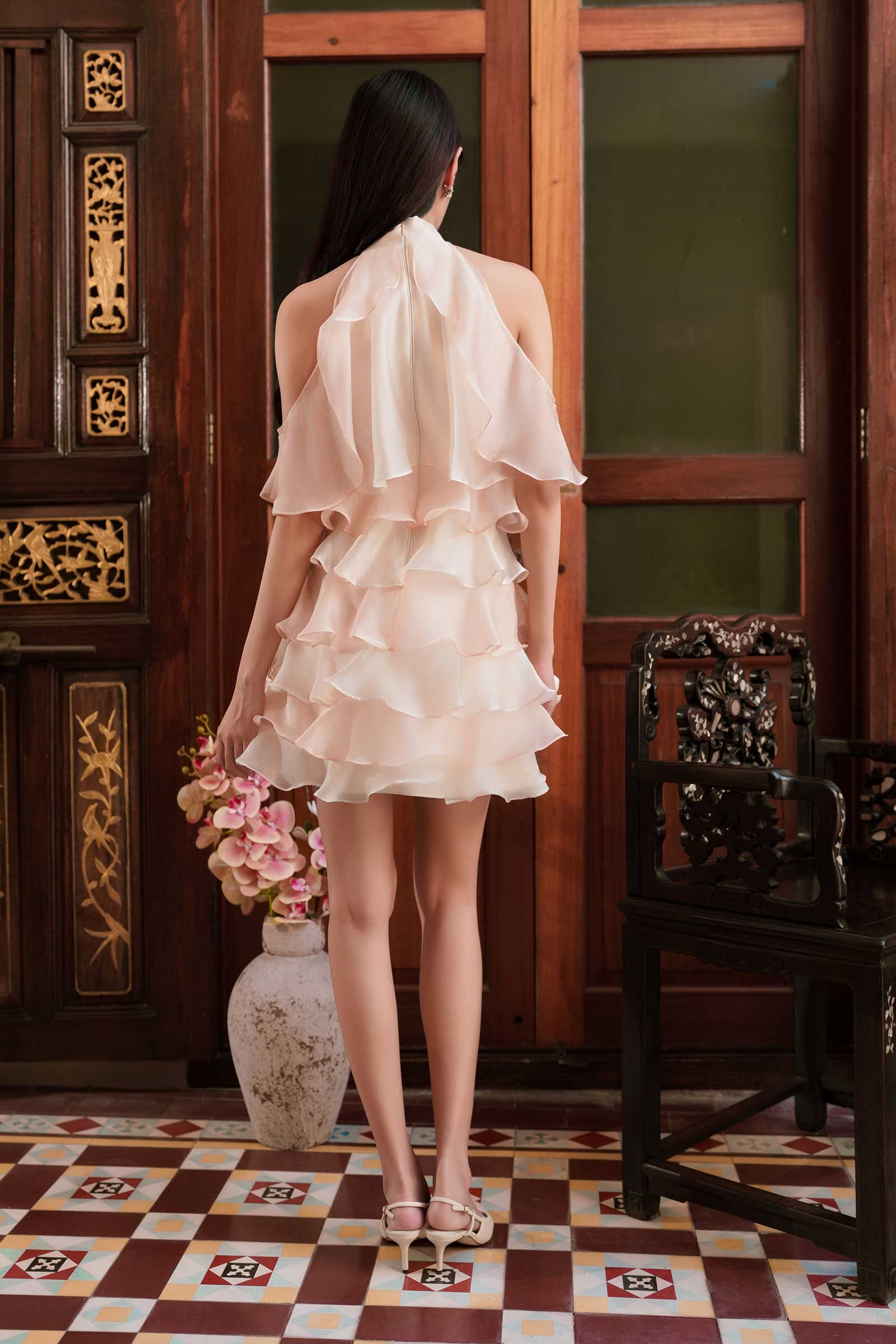BACKORDER Elyse Ruffle Qipao Dress (Cream)