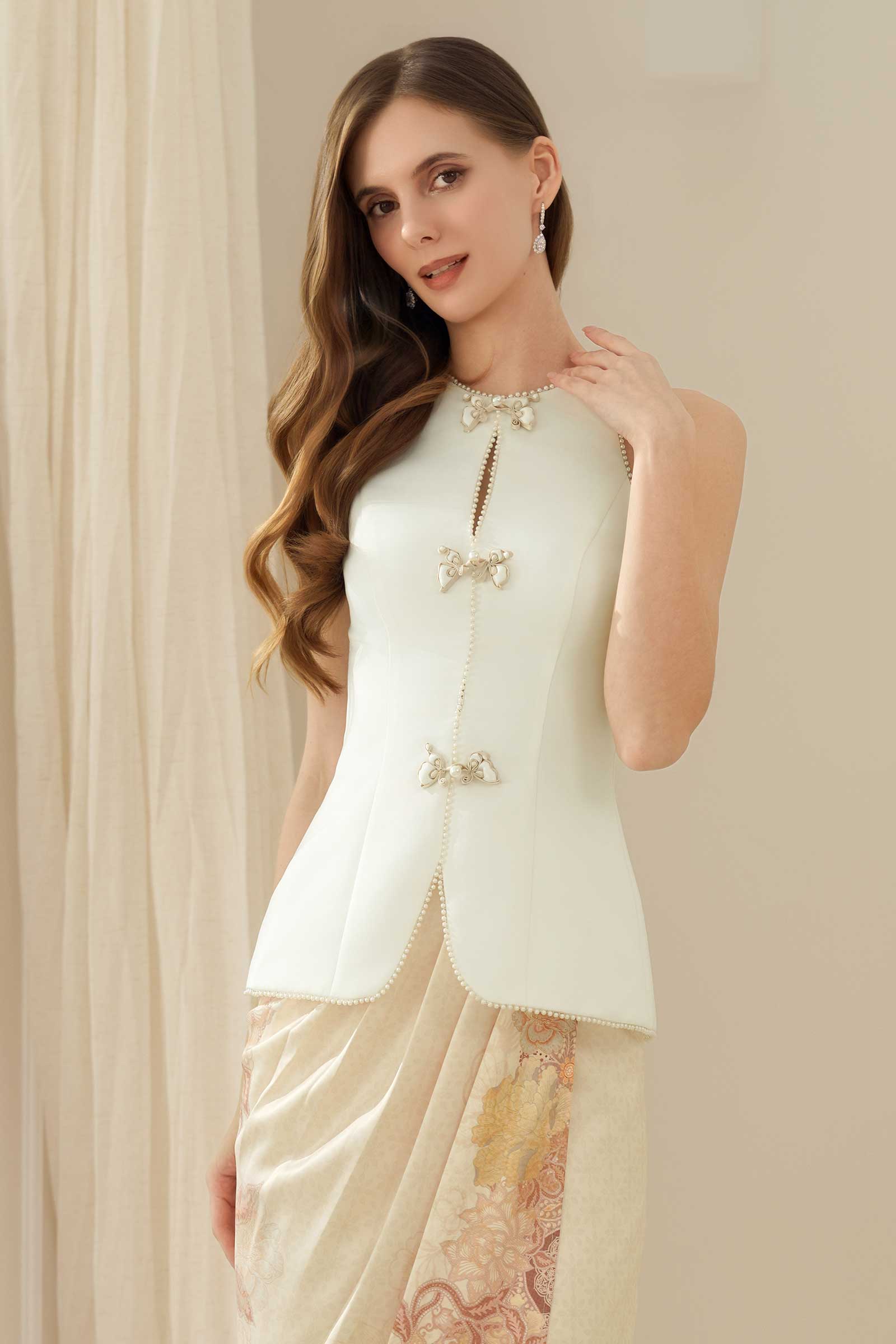 Ivy Qipao Top (White)