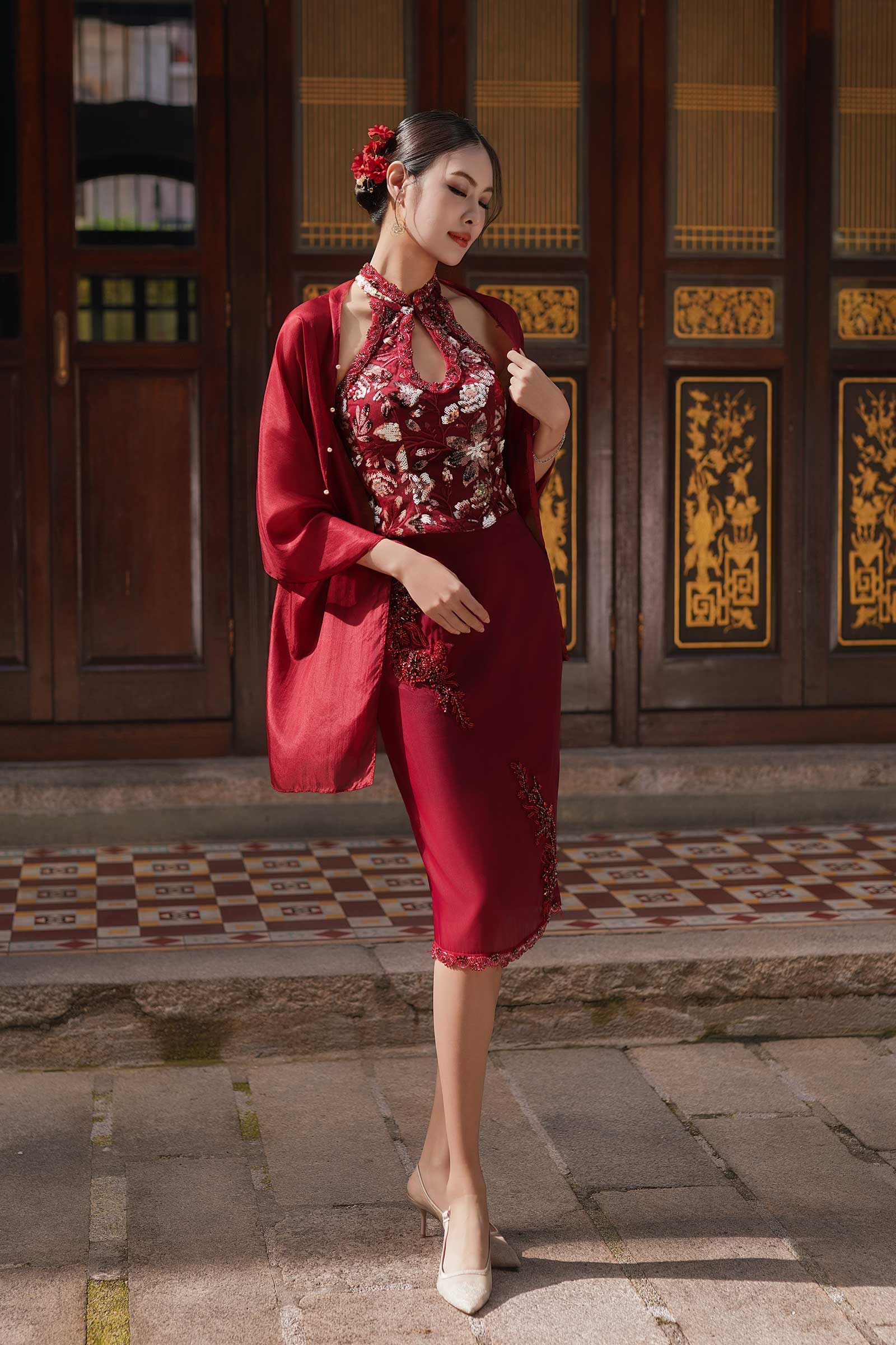 Ruiann Qipao Padded Top (Red)