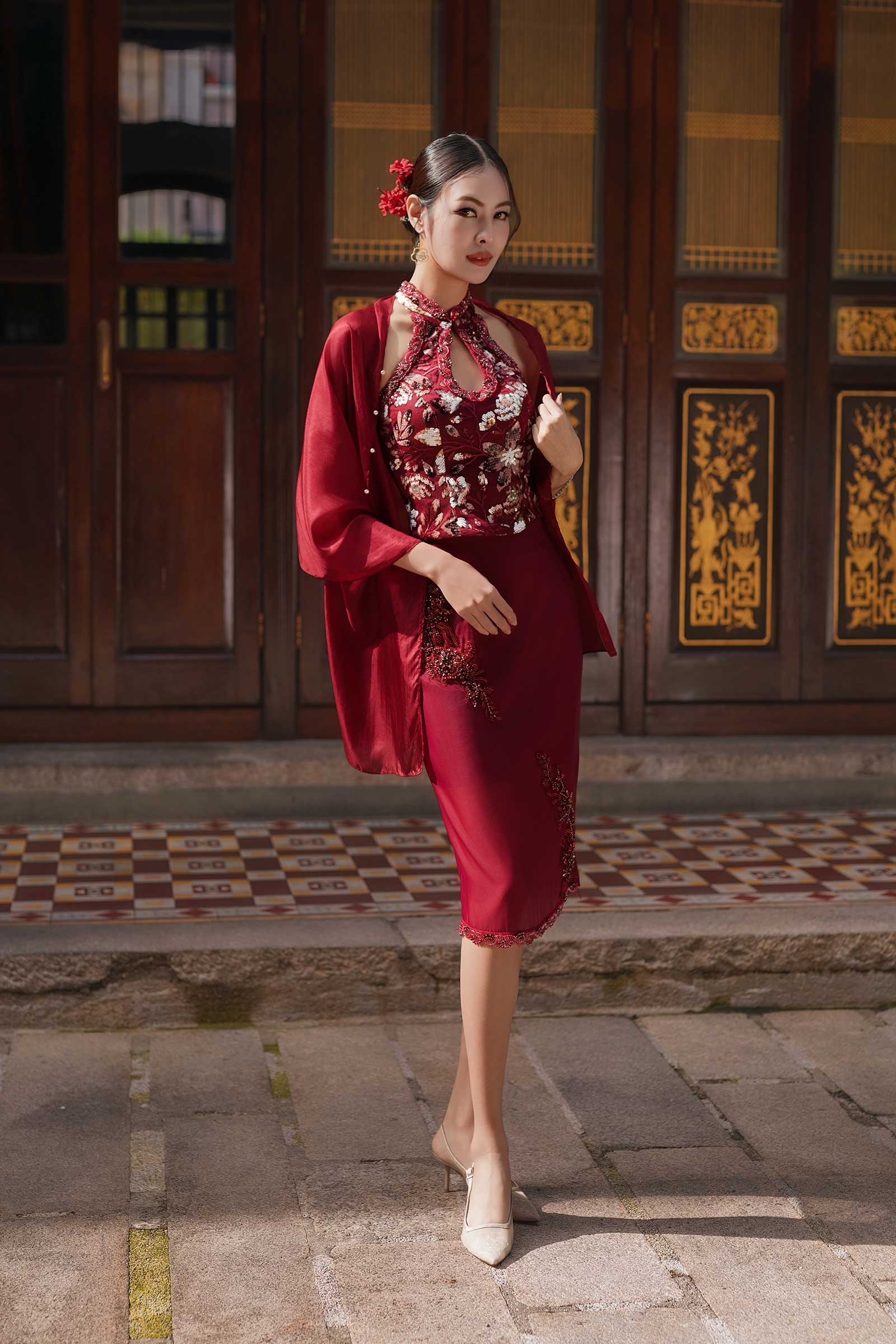 Xianne Embellished Skirt (Red)