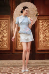 BACKORDER Qinghua Peony Qipao Top (Baby Blue)