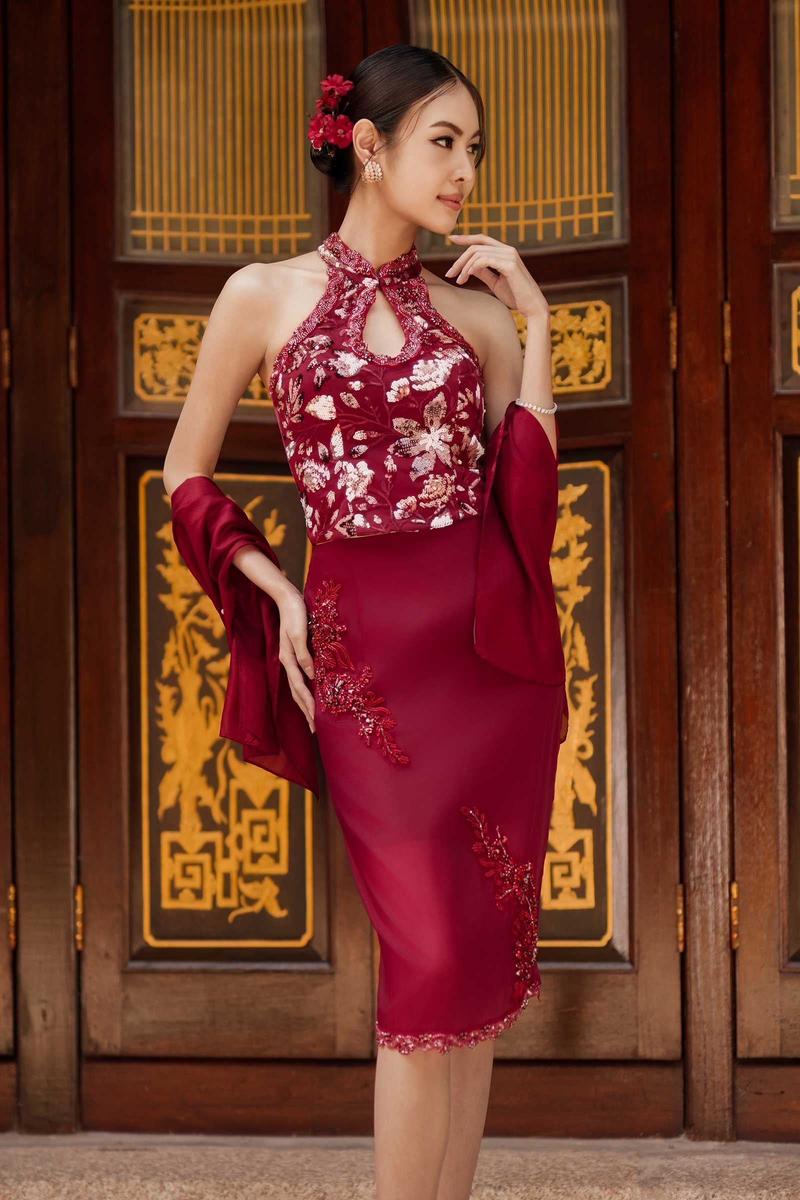 Xianne Embellished Skirt (Red)