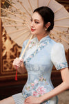 BACKORDER Qinghua Peony Qipao Top (Baby Blue)