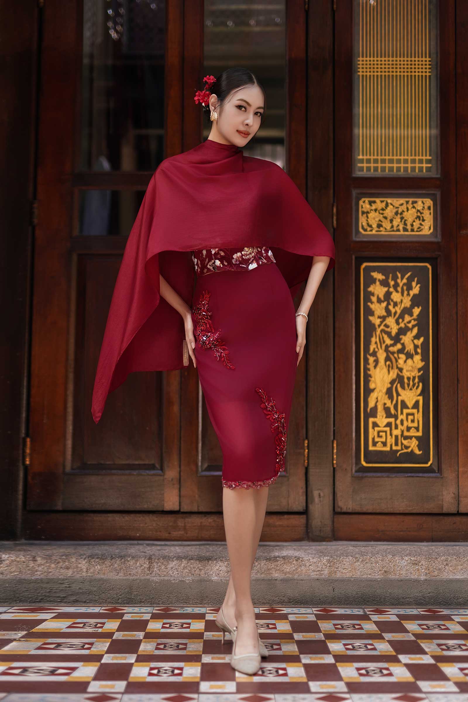 Ruiann Qipao Padded Top (Red)