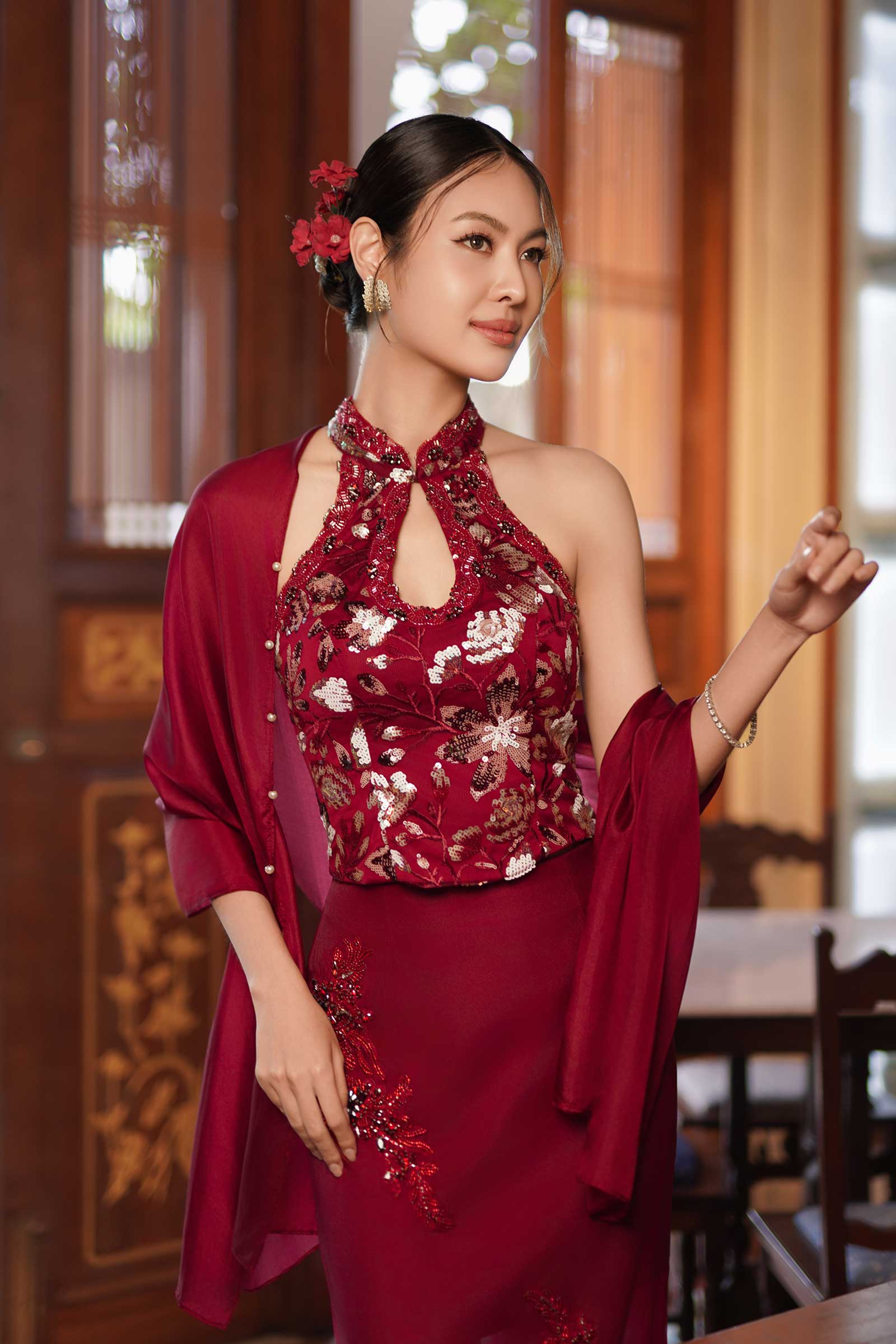 Ruiann Qipao Padded Top (Red)