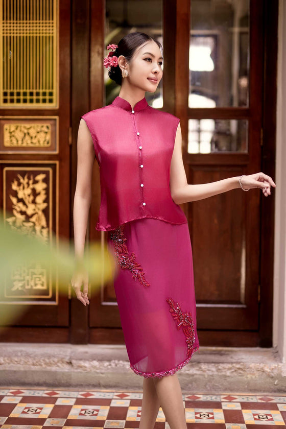Soralis Silk Qipao Top (Ruby Red)