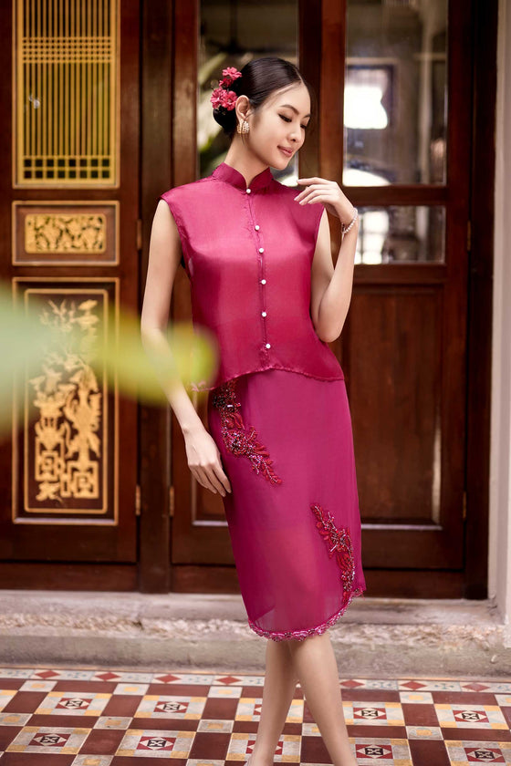 Soralis Silk Qipao Top (Ruby Red)