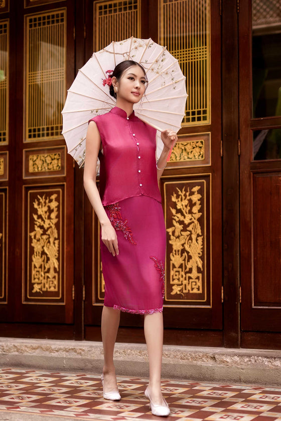 Soralis Silk Qipao Top (Ruby Red)