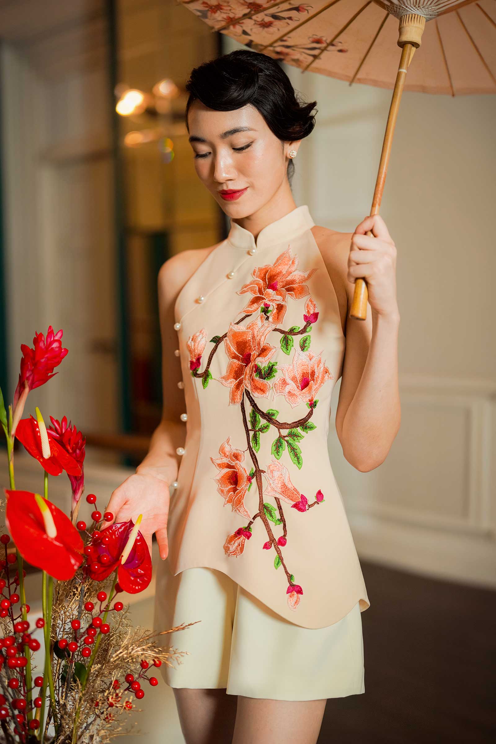 BACKORDER Hui Ying Qipao Romper (Coral)