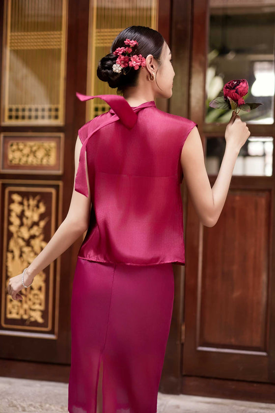 Soralis Silk Qipao Top (Ruby Red)