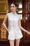 Soralis Silk Qipao Top (Silver Mist)