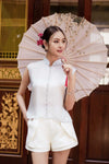 Soralis Silk Qipao Top (Silver Mist)