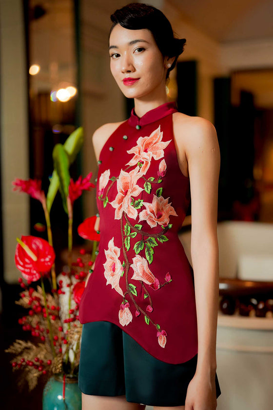 BACKORDER Hui Ying Qipao Romper (Maroon)