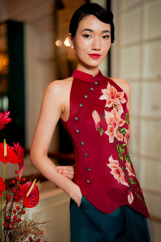 Hui Ying Qipao Romper (Maroon)