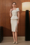 Veron Belted Peplum Dress (White)