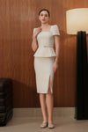 Veron Belted Peplum Dress (White)