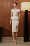 Veron Belted Peplum Dress (White)