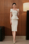 Veron Belted Peplum Dress (White)