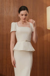 Veron Belted Peplum Dress (White)