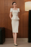 Veron Belted Peplum Dress (White)