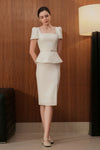 Veron Belted Peplum Dress (White)