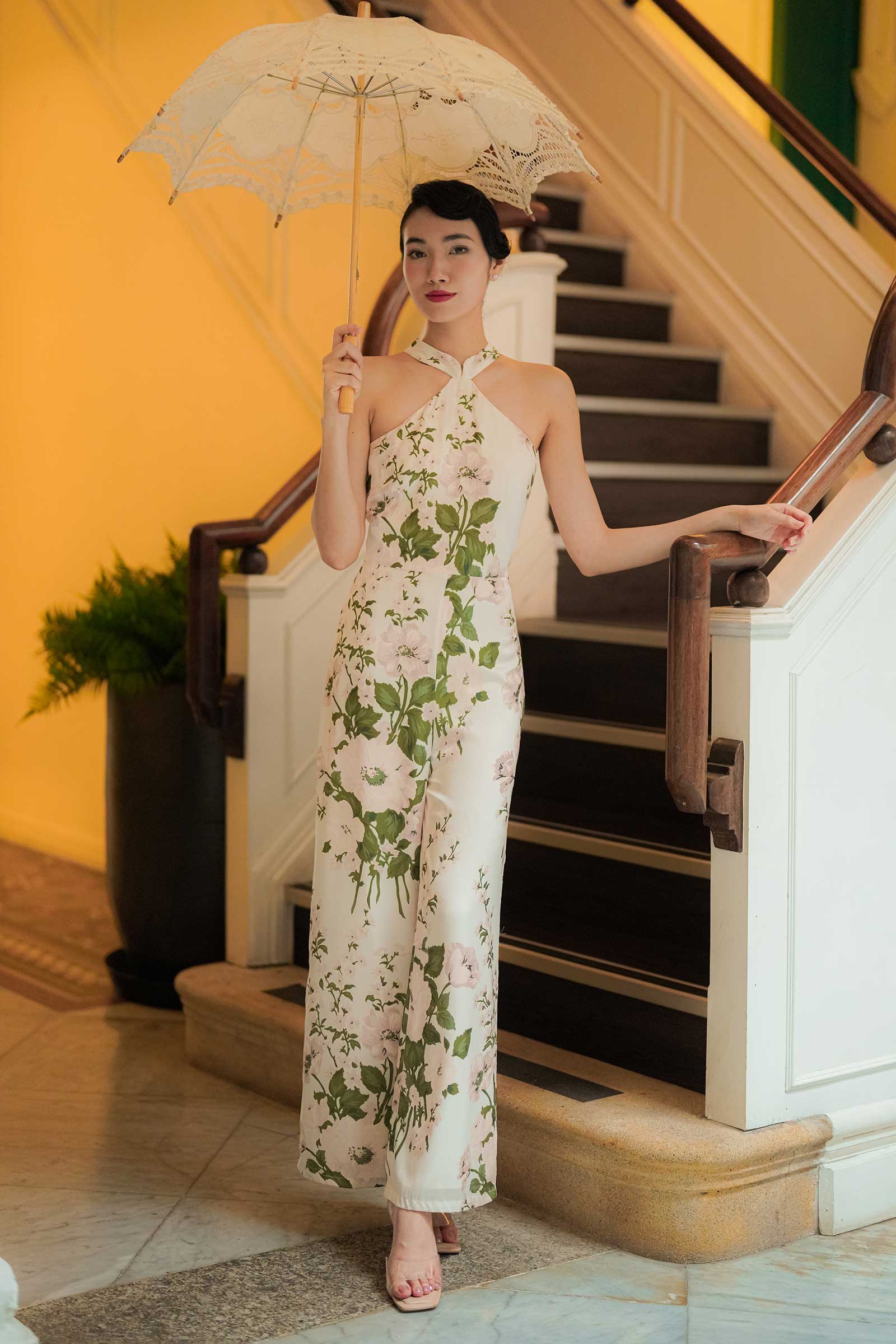 Yu Hua Qipao Jumpsuit (Cream)