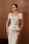 Veron Belted Peplum Dress (White)