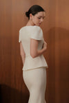 Veron Belted Peplum Dress (White)