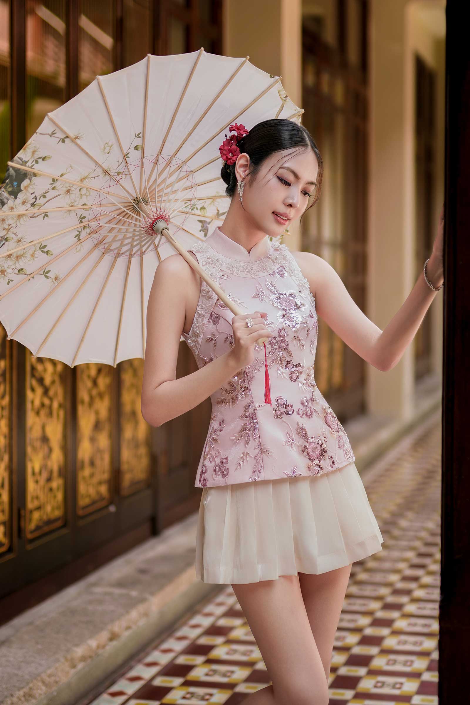 BACKORDER Elowen Qipao Romper (Pink)
