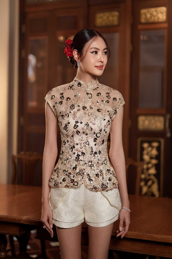 BACKORDER Evelia Qipao Top (Champagne)