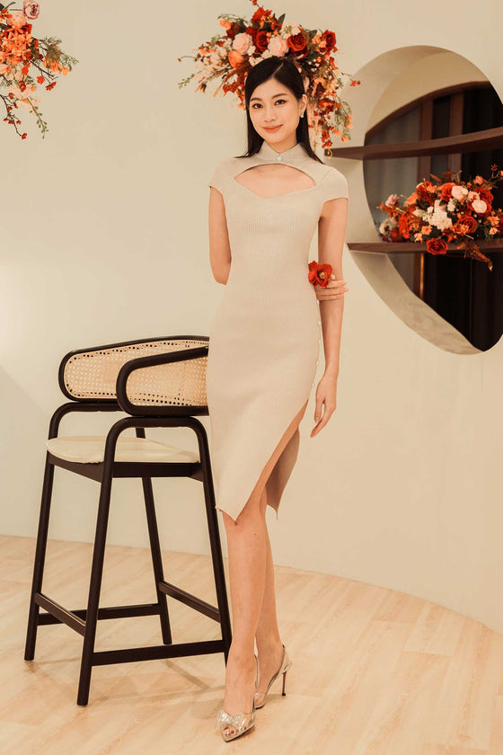 Dloria Knit Qipao (Light Brown)