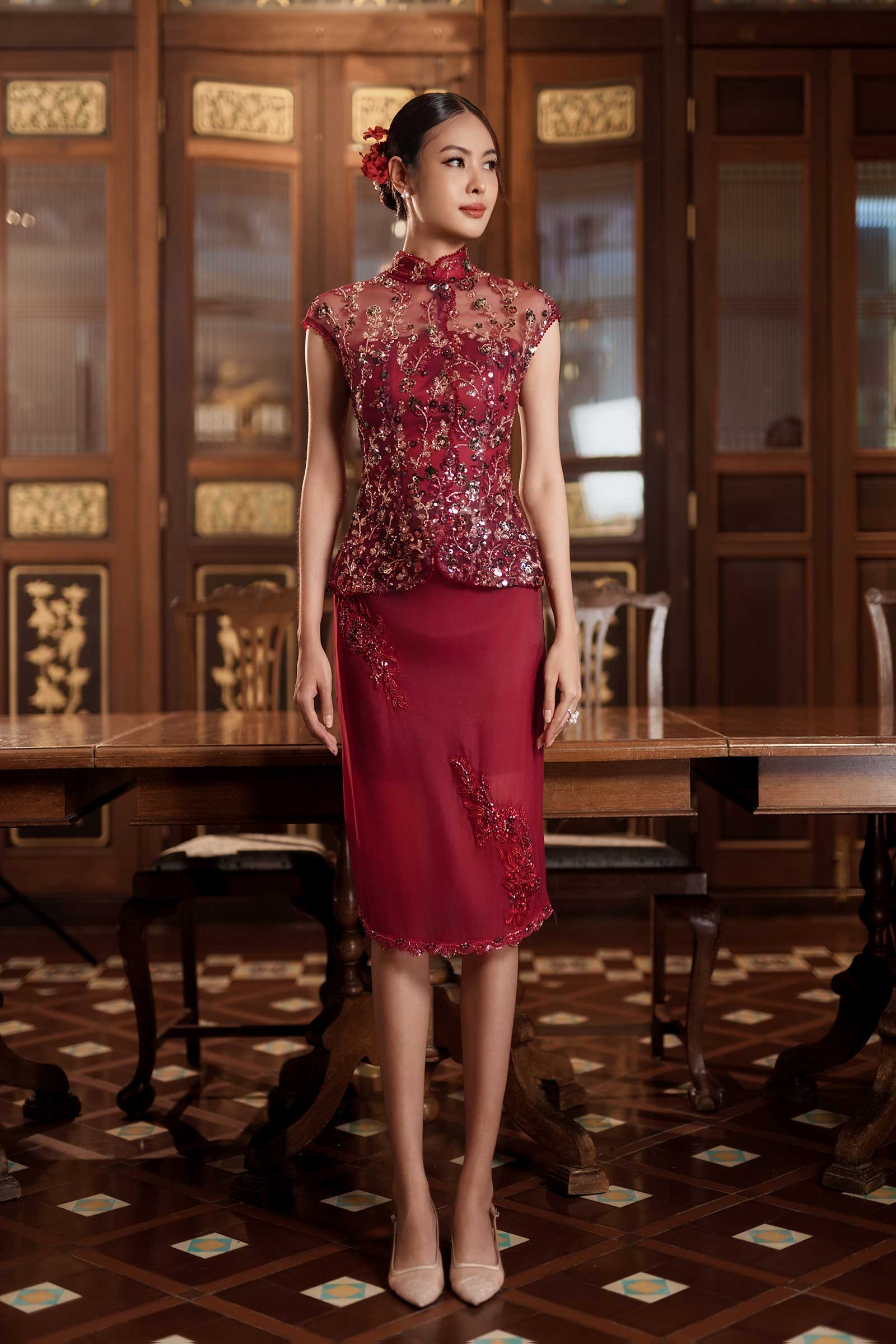 Evelia Qipao Top (Red)