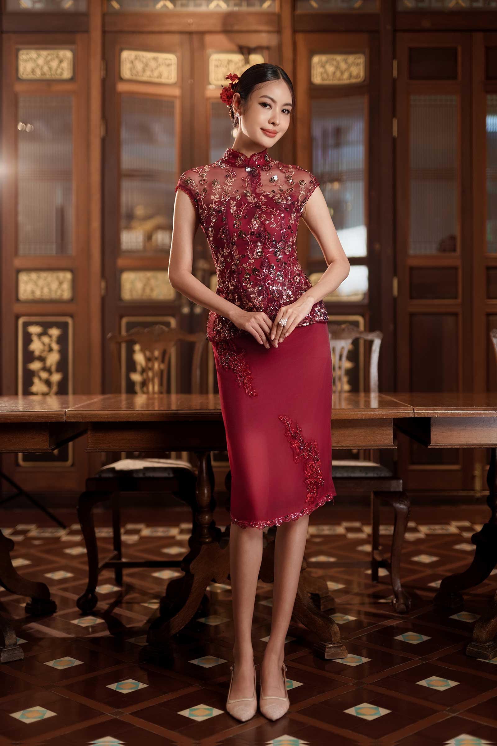 Evelia Qipao Top (Red)