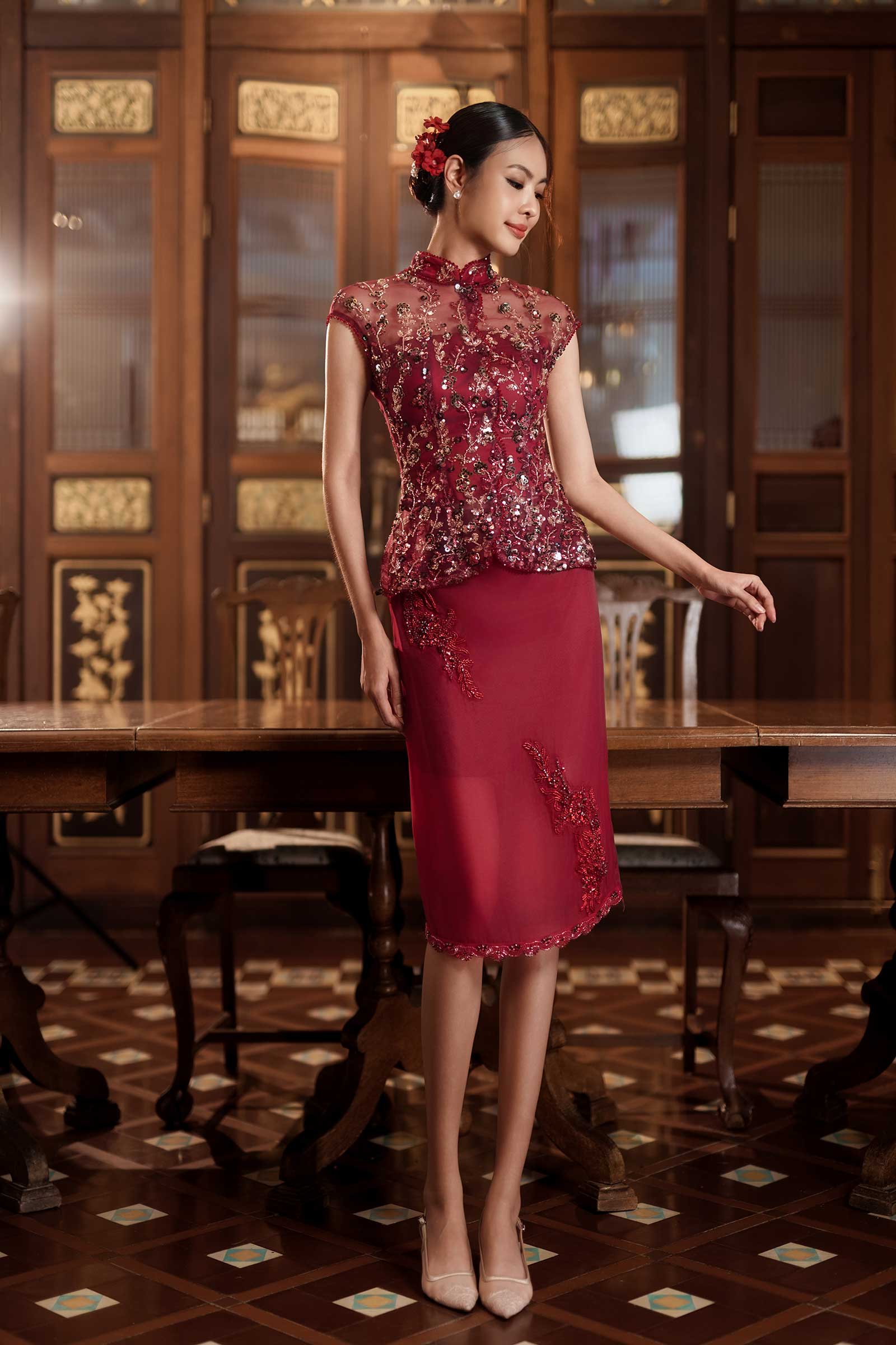 Xianne Embellished Skirt (Red)