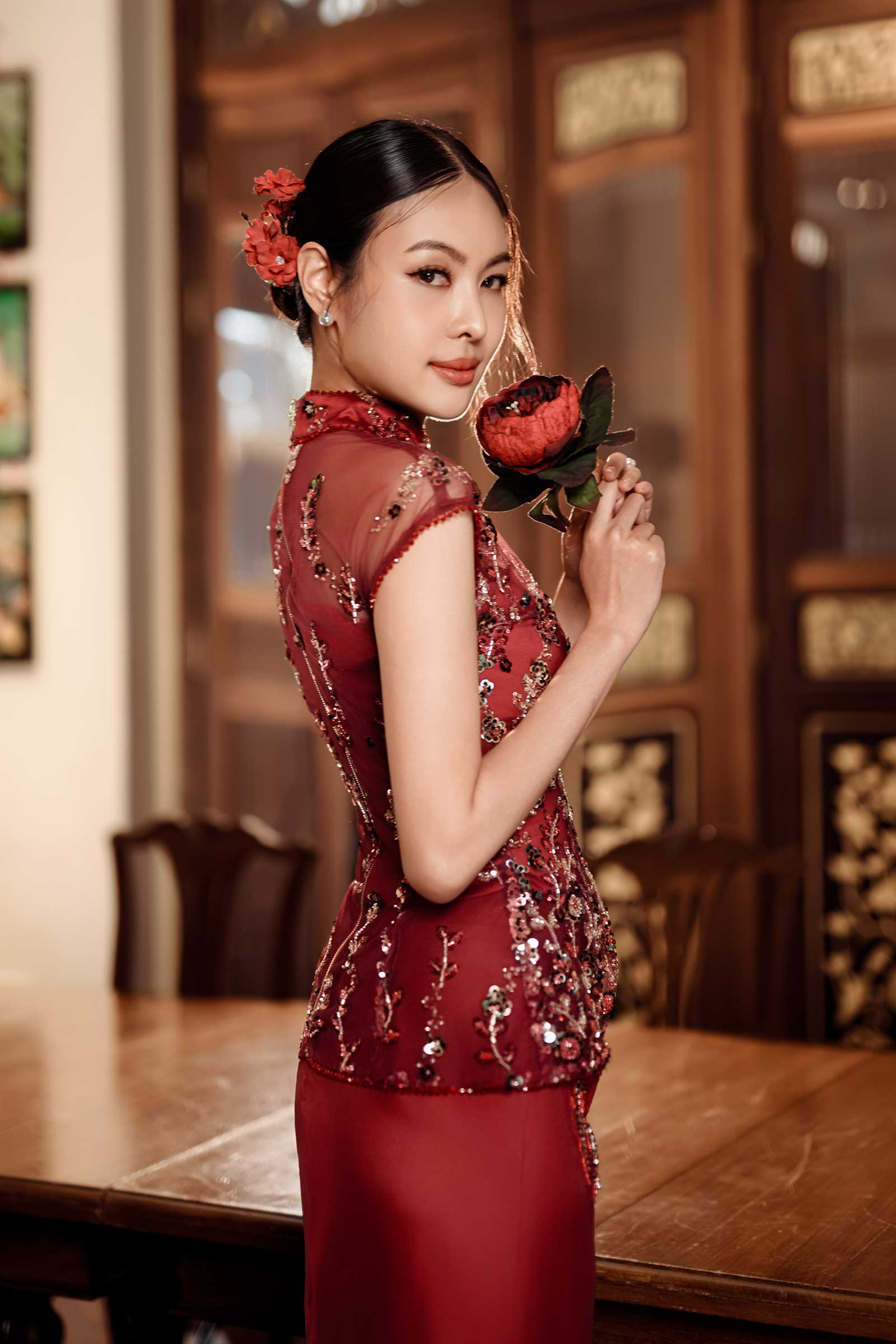 Evelia Qipao Top (Red)