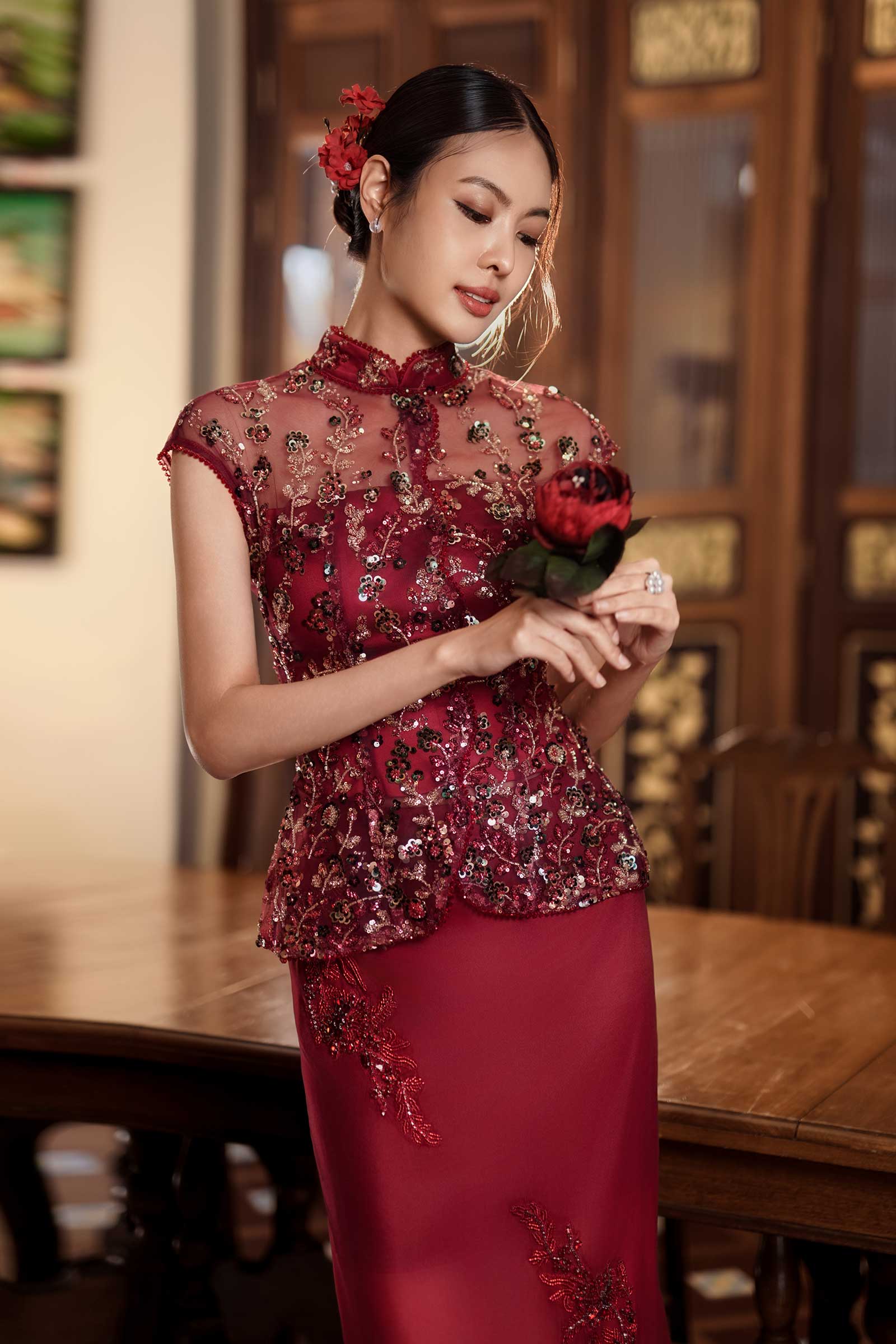 Evelia Qipao Top (Red)