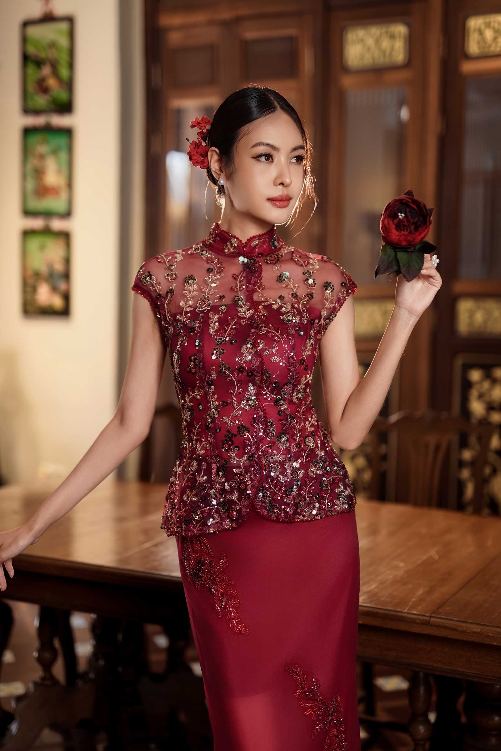 Evelia Qipao Top (Red)