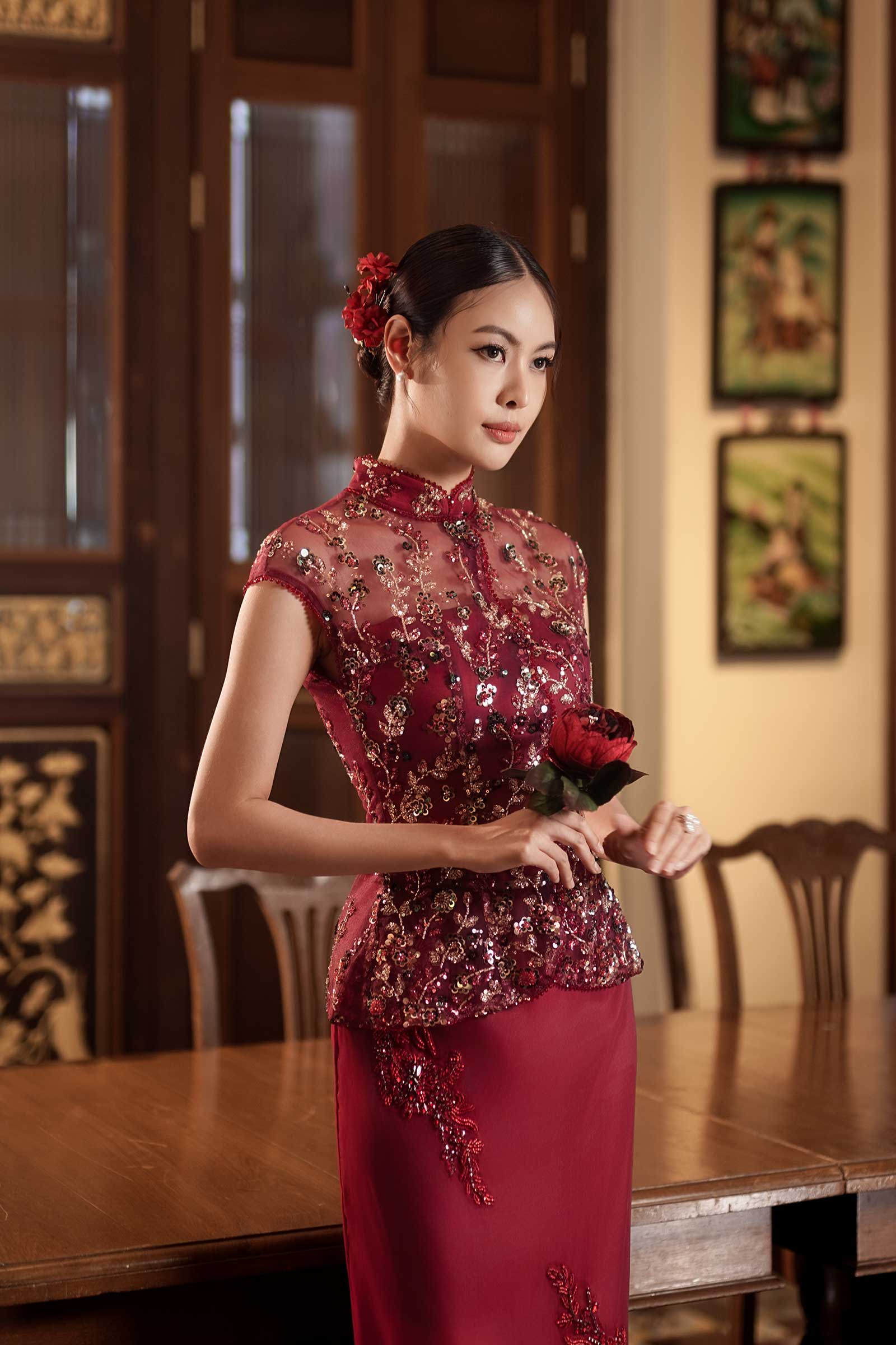 Evelia Qipao Top (Red)