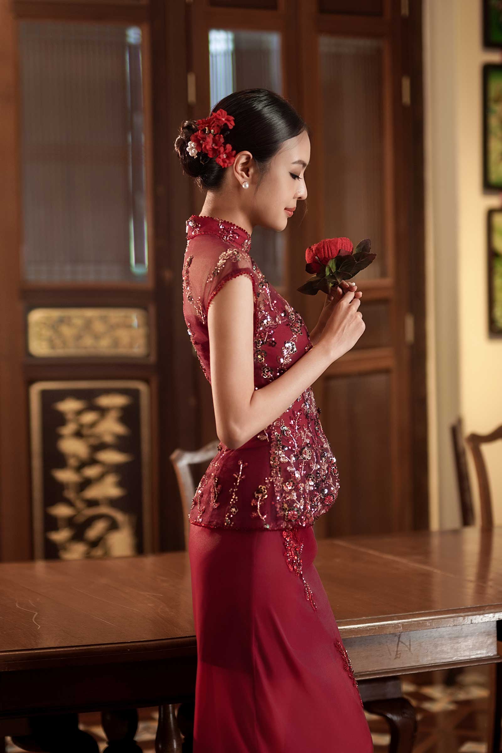 Evelia Qipao Top (Red)